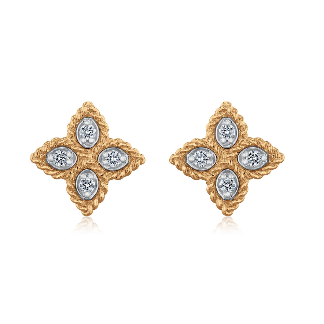 Roberto Coin Princess Flower Small Yellow Gold Stud Earrings 1/15ctw