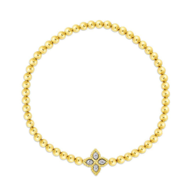 Roberto Coin Princess Flower Yellow Gold Small Diamond Accent Flower Stretch Bracelet
