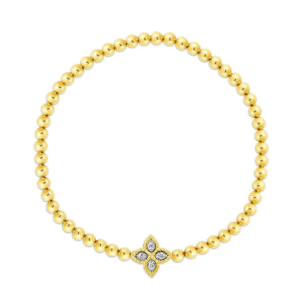 Roberto Coin Princess Flower Yellow Gold Small Diamond Accent Flower Stretch Bracelet