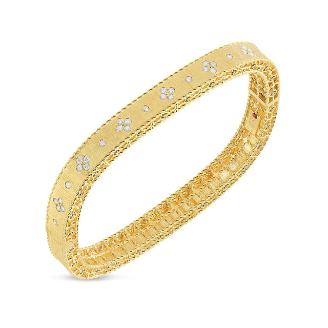 Roberto Coin Princess Yellow Gold Flower Diamond Bangle 1/2ctw