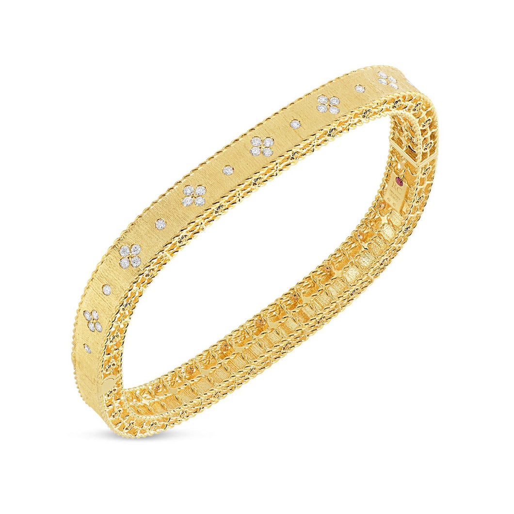 Roberto Coin Princess Yellow Gold Flower Diamond Bangle 1/2ctw