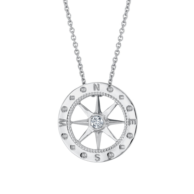 Roberto Coin Tiny Treasures Compass White Gold Pendant Necklace