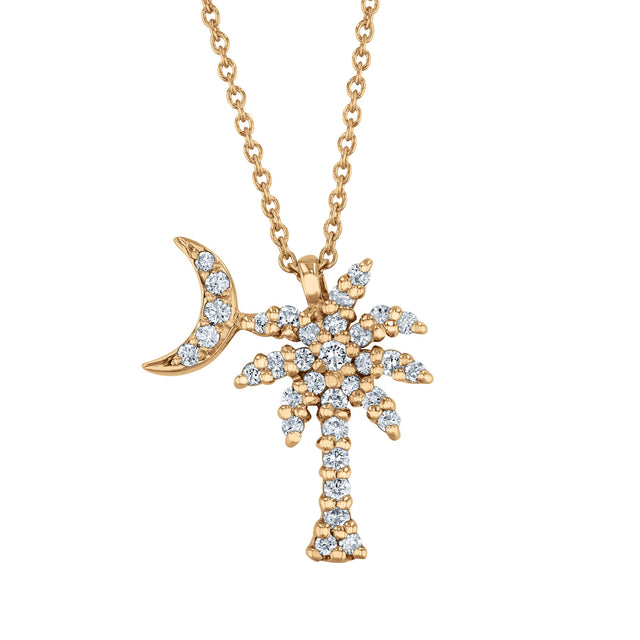 Roberto Coin Tiny Treasures Diamond Palm Tree Half Moon Yellow Gold Pendant Necklace