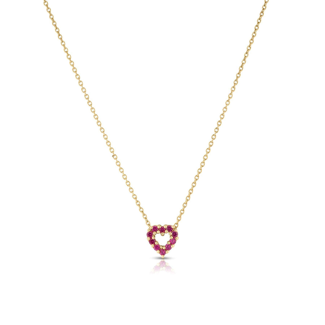 Roberto Coin Tiny Treasures Ruby Heart Outline Yellow Gold Pendant Necklace