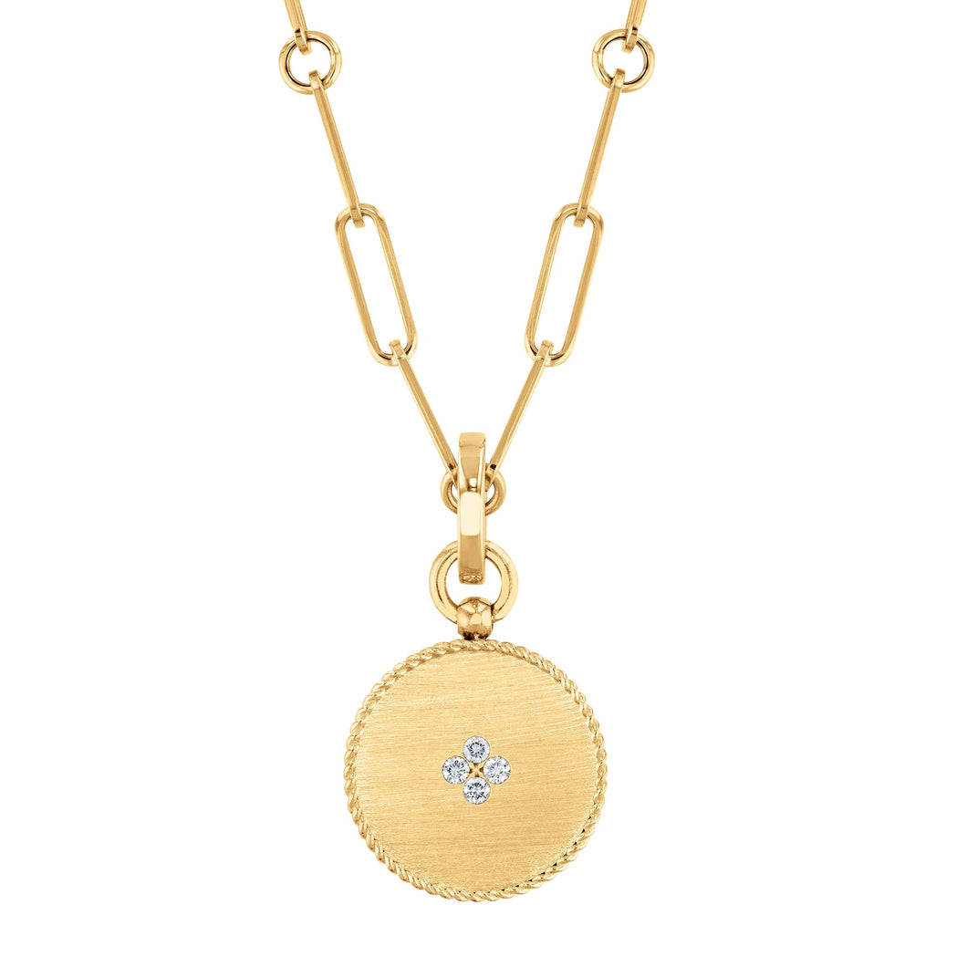 Roberto Coin Venetian Princess 1/15ctw Diamond and Mother-of-Pearl Yellow Gold Medallion Necklace