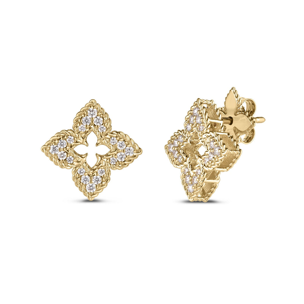 Roberto Coin Venetian Princess 1/3ctw Diamond Yellow Gold Small Flower Stud Earrings