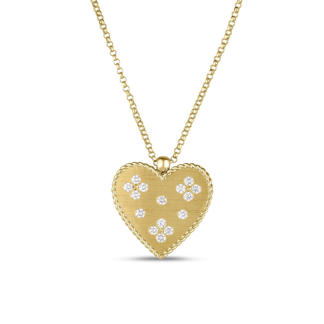 Roberto Coin Venetian Princess 1/5ctw Diamond 18k Yellow Gold Heart Pendant Necklace