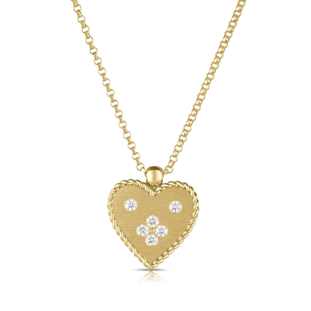 Roberto Coin Venetian Princess 1/5ctw Diamond Heart Drop Yellow Gold Pendant Necklace