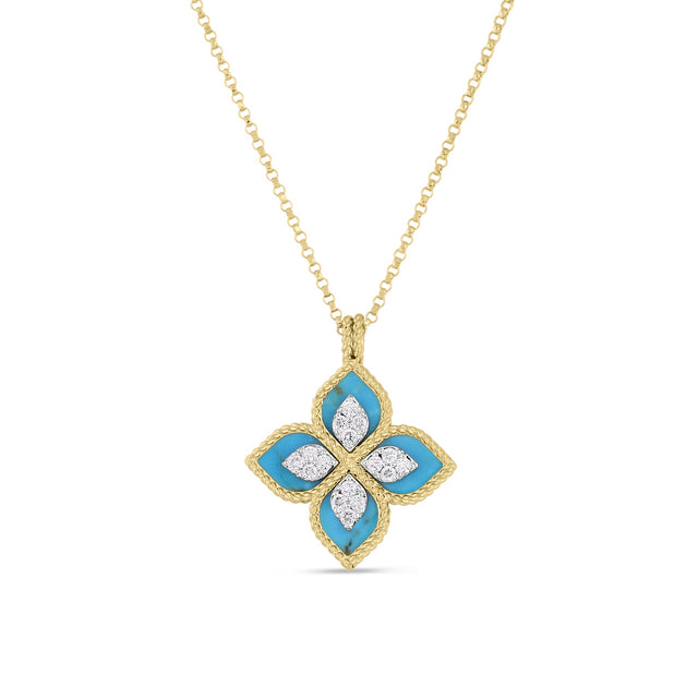 Roberto Coin Venetian Princess 1/6ctw Diamond Turquoise Two-Tone Gold Pendant Necklace