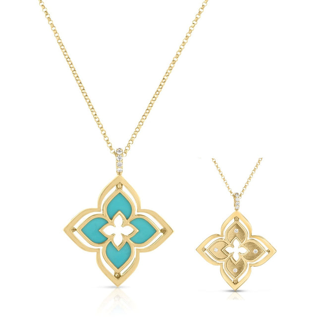Roberto Coin Venetian Princess 1/8ctw Diamond and Turquoise Yellow Gold Pendant Necklace