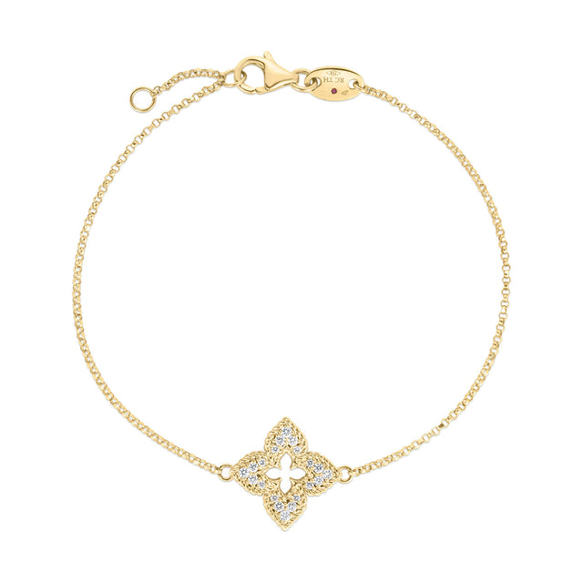 Roberto Coin Venetian Princess Small 1/6ctw Diamond Pave Flower Yellow Gold Bracelet