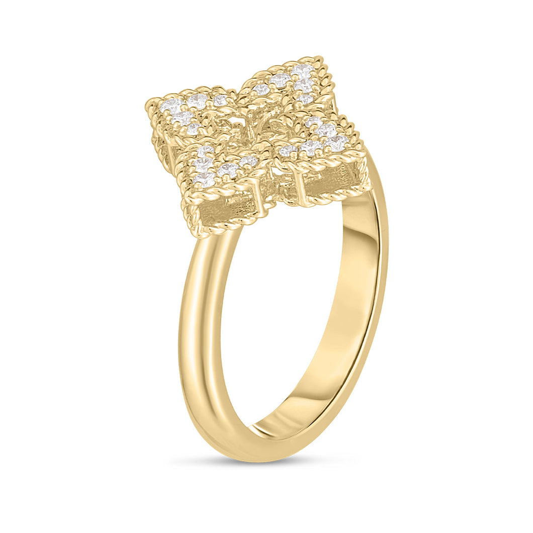 Roberto Coin Venetian Princess Small 1/6ctw Diamond Yellow Gold Flower Ring - Size 6.5