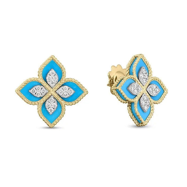 Roberto Coin Venetian Princess Turquoise and 1/3ctw Diamond Two-Tone Earrings