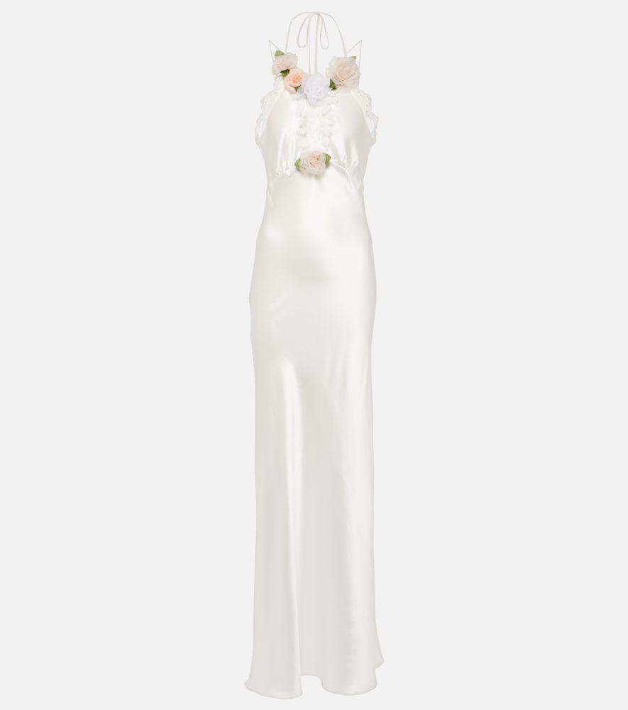 Rodarte Bridal floral-appliqu√É¬© lace-trimmed silk gown. Rodarte Bridal 花卉贴花蕾丝边真丝礼服