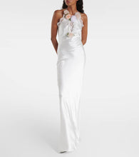 Rodarte Bridal floral-appliqué lace-trimmed silk gown
