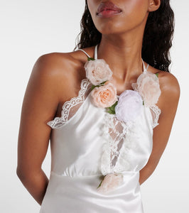Rodarte Bridal floral-appliqué lace-trimmed silk gown