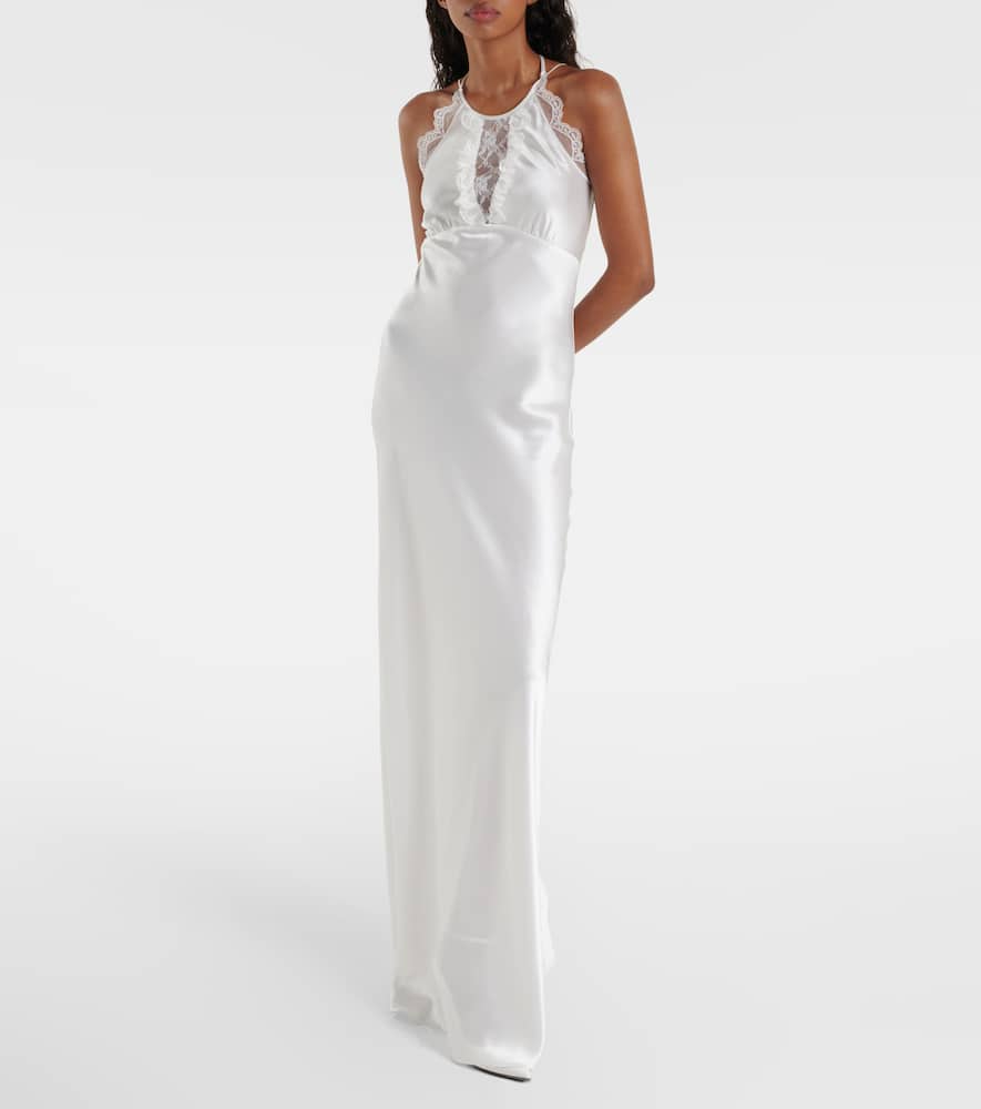 Rodarte Bridal floral-appliqué lace-trimmed silk gown