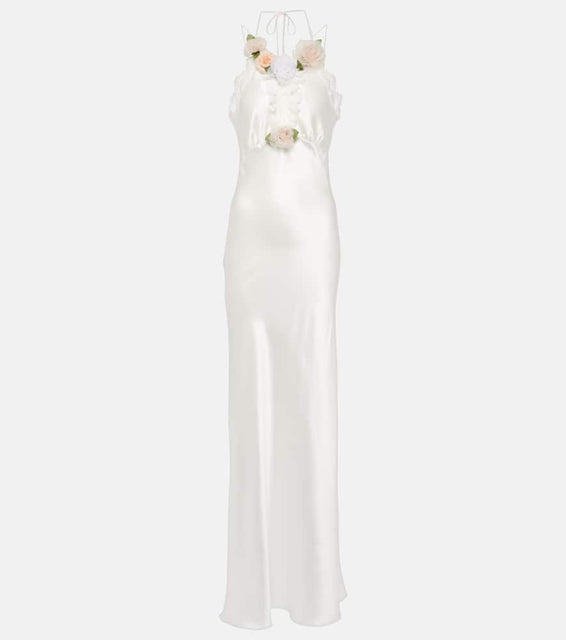 Rodarte Bridal floral-appliqué lace-trimmed silk gown