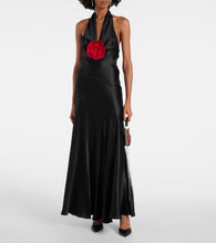 Rodarte Floral-appliqu√É¬© silk satin maxi dress