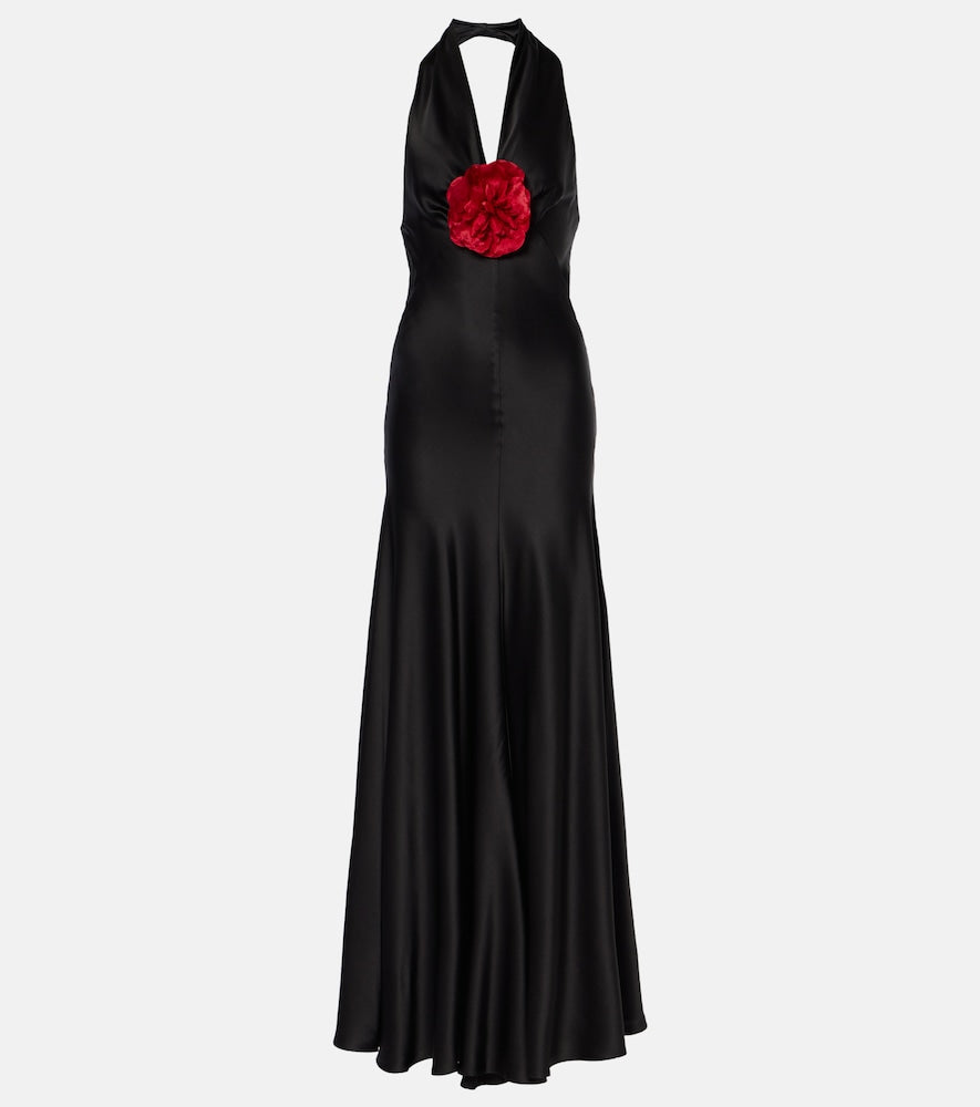 Rodarte Floral-appliqu√É¬© silk satin maxi dress. Rodarte 花卉贴花真丝缎长裙