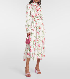 Rodarte Floral belted silk midi dress
