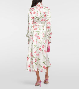 Rodarte Floral belted silk midi dress