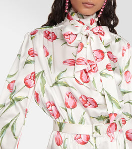 Rodarte Floral belted silk midi dress