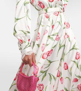 Rodarte Floral belted silk midi dress