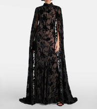 Rodarte Floral sheer caped velvet gown