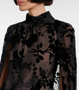 Rodarte Floral sheer caped velvet gown