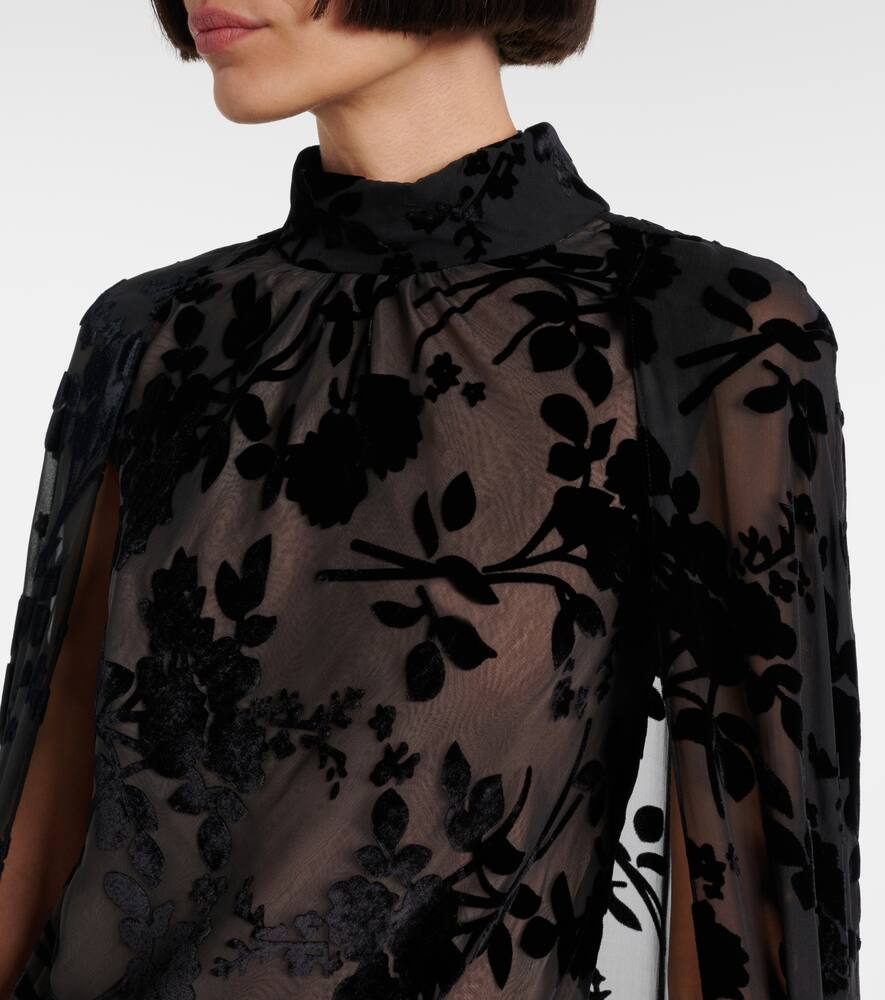 Rodarte Floral sheer caped velvet gown