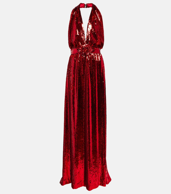 Rodarte Halterneck sequined corsage gown