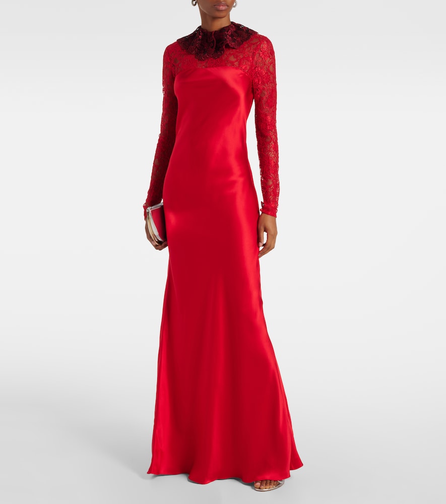 Rodarte Lace-trimmed silk-blend satin gown