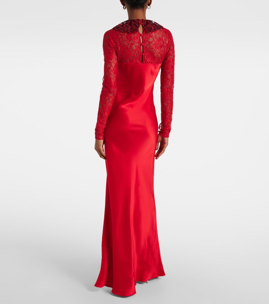 Rodarte Lace-trimmed silk-blend satin gown