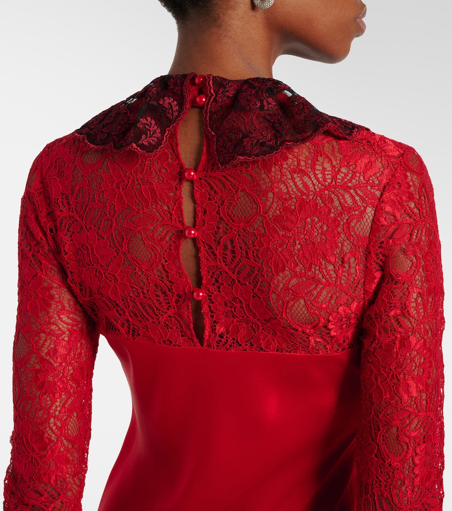 Rodarte Lace-trimmed silk-blend satin gown