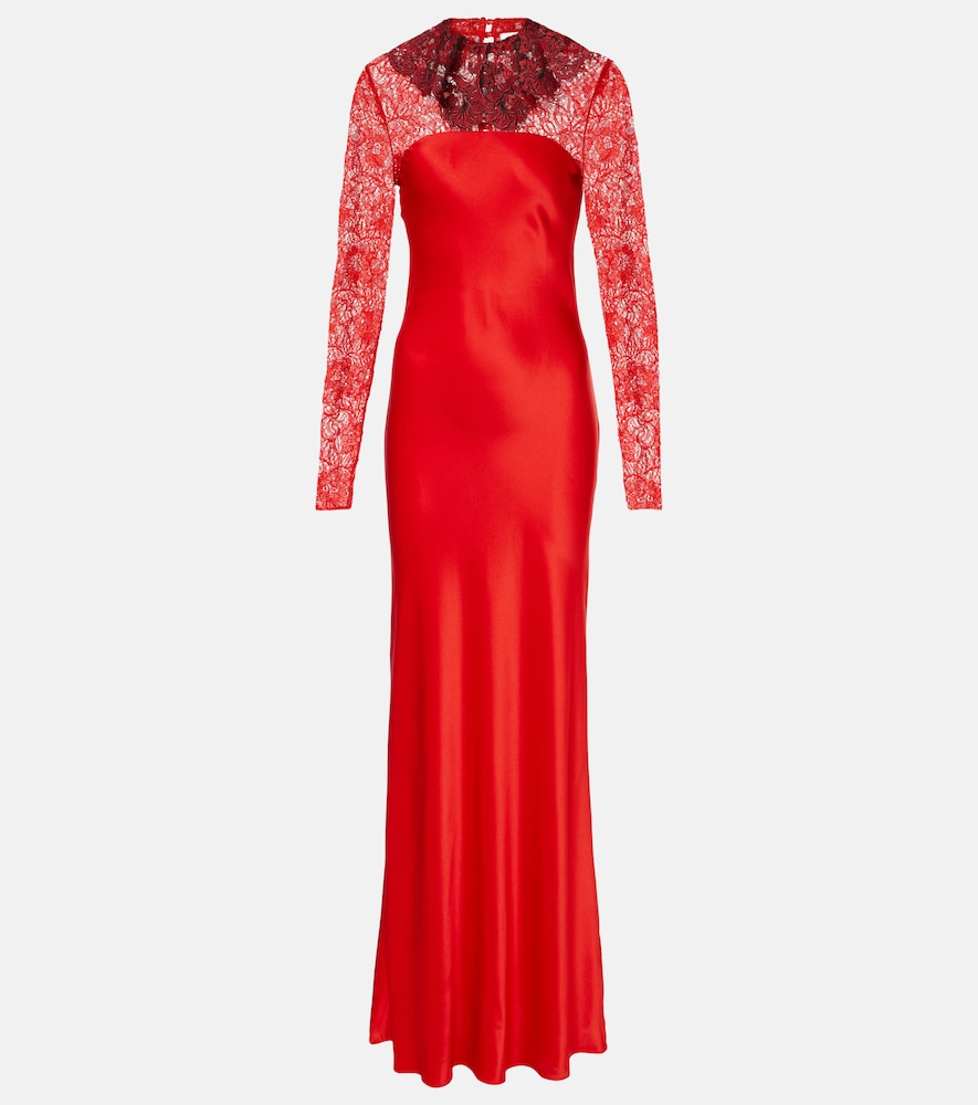 Rodarte Lace-trimmed silk-blend satin gown. Rodarte蕾丝边真丝混纺缎面礼服