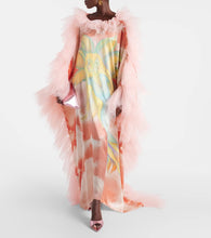 Rodarte Printed tulle-trimmed silk kaftan