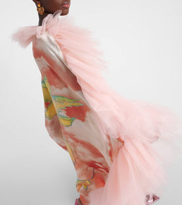 Rodarte Printed tulle-trimmed silk kaftan