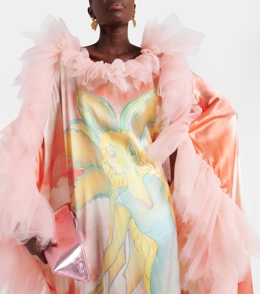 Rodarte Printed tulle-trimmed silk kaftan