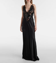 Rodarte Sequined lace-trimmed satin gown