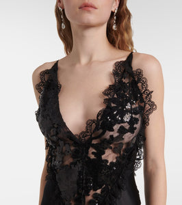 Rodarte Sequined lace-trimmed satin gown