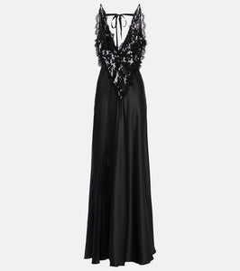 Rodarte Sequined lace-trimmed satin gown