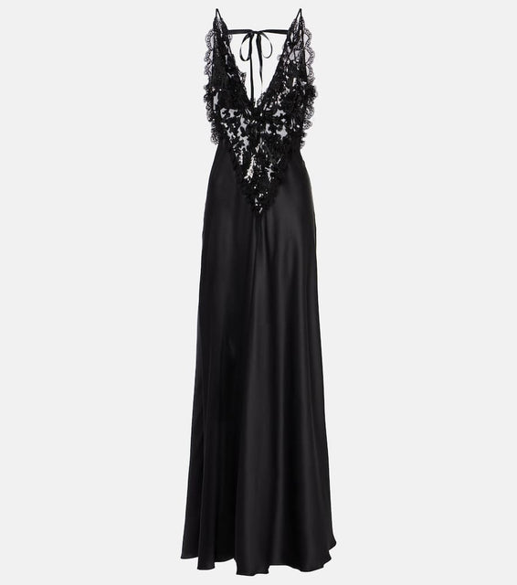 Rodarte Sequined lace-trimmed satin gown