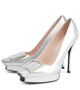 Roger Vivier Belle Vivier metallic leather platform pumps