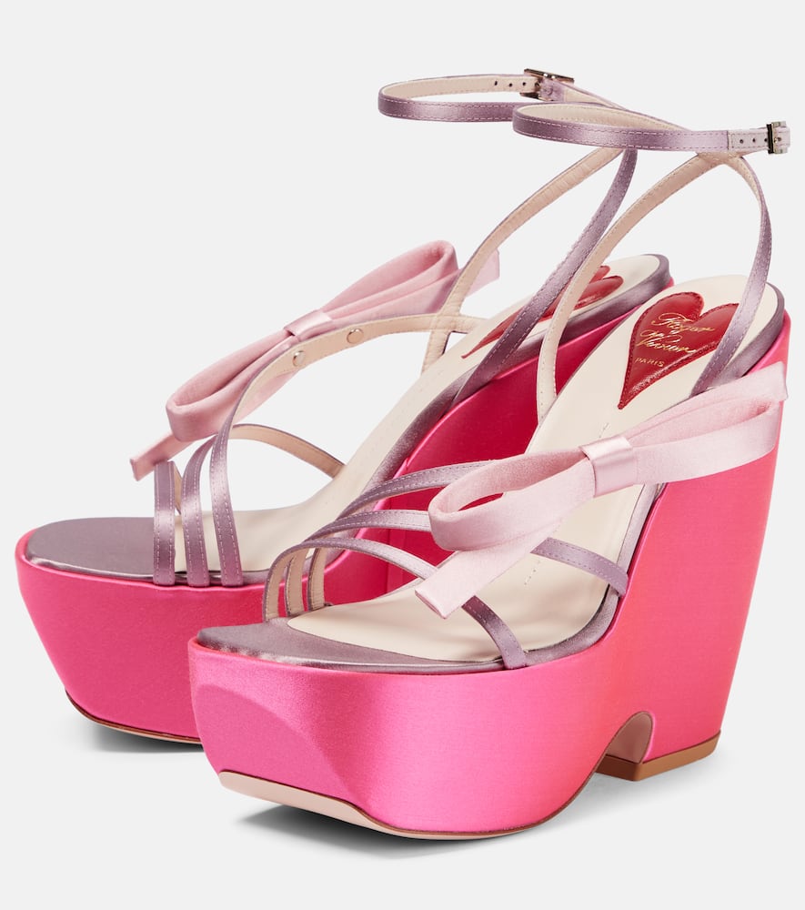 Roger Vivier Choc Bow satin wedge sandals