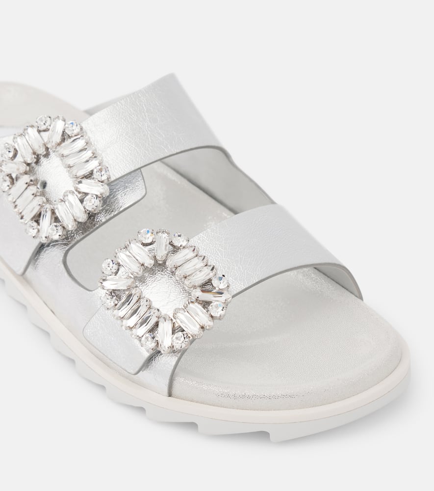 Roger Vivier Crystal-embellished metallic leather slides