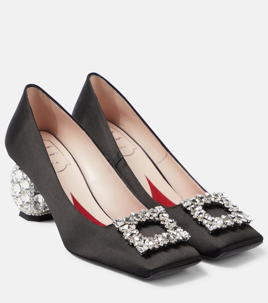 Roger Vivier Crystal-embellished satin pumps