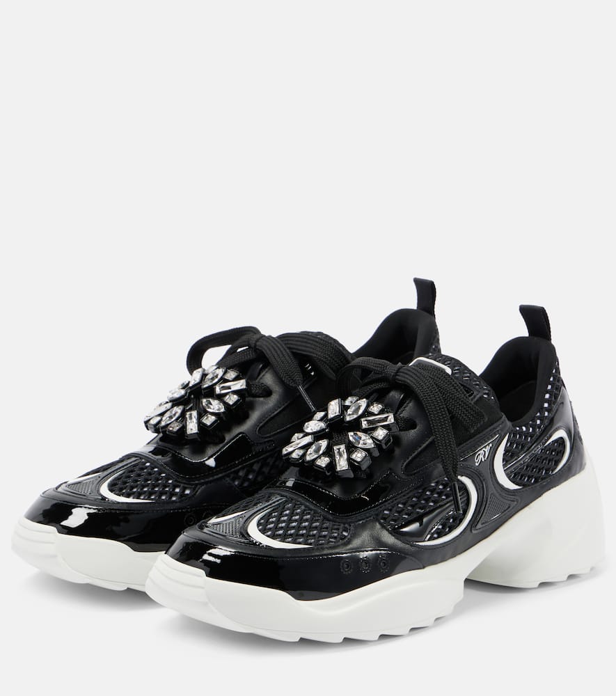 Roger Vivier Embellished leather-trimmed sneakers