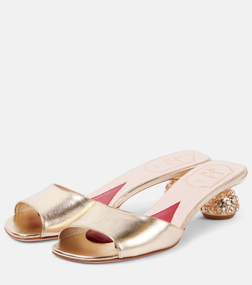 Roger Vivier Embellished metallic leather mules