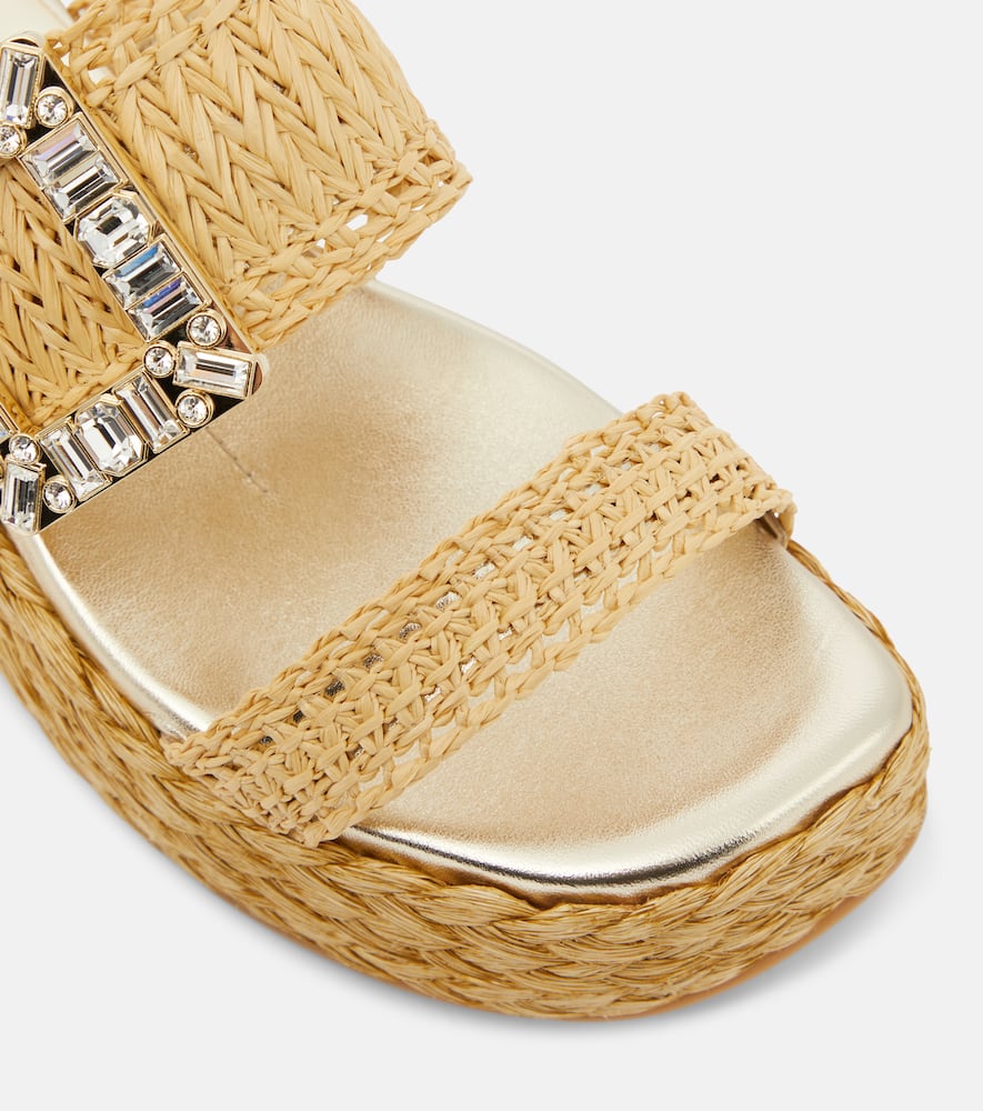 Roger Vivier Embellished raffia platform sandals